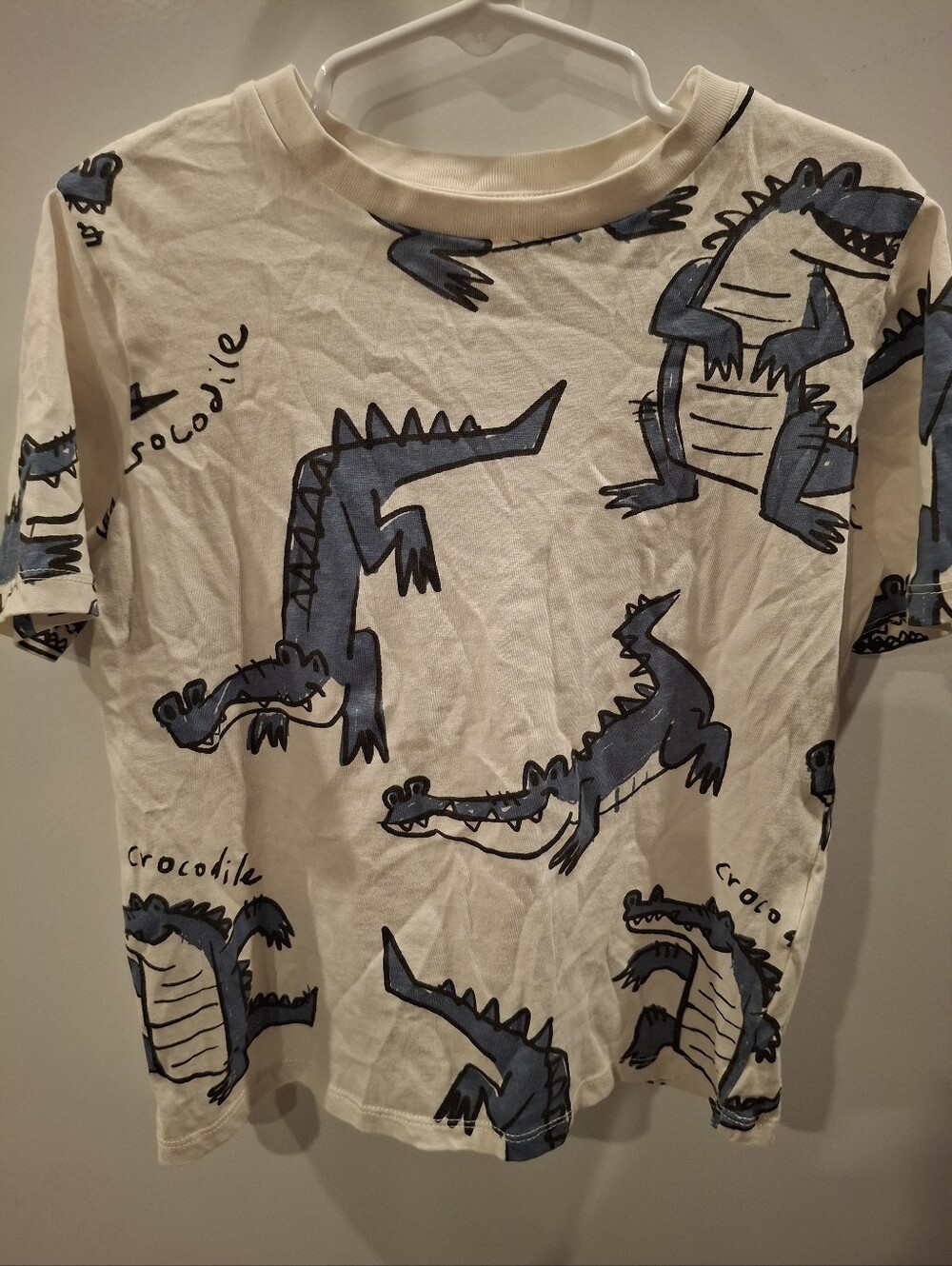 H&M Cream Short Sleeve Tee with Blue Crocodile Print